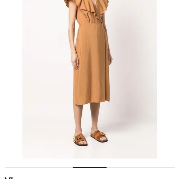 Vince Dresses 596 Vince Womens Midi Trim Flutter Slv Wrap Dress Xs